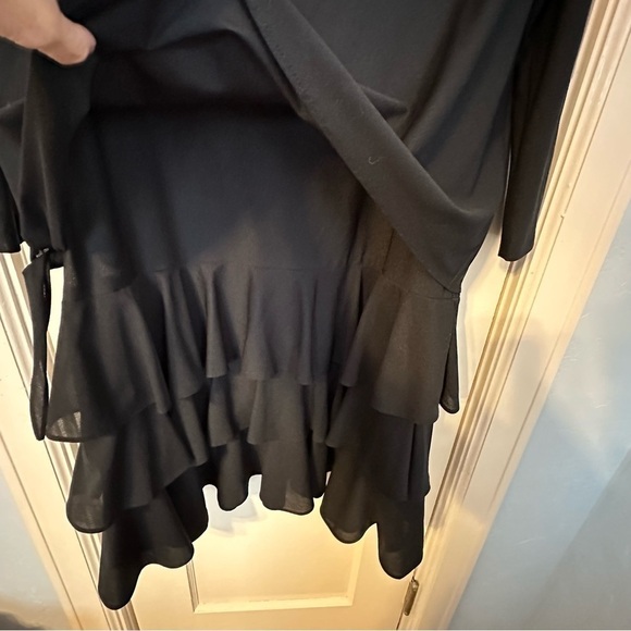 T Fe Vtg. Stunning Polyester Three Tiered Side Tie Long Sheer Sleeve Dress Sz 16 - Picture 12 of 16